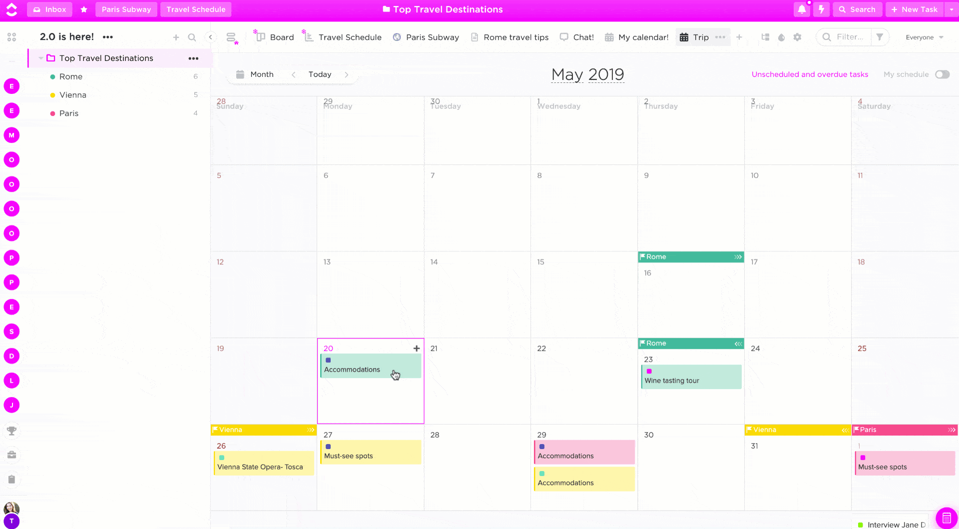Calendar view scheduling