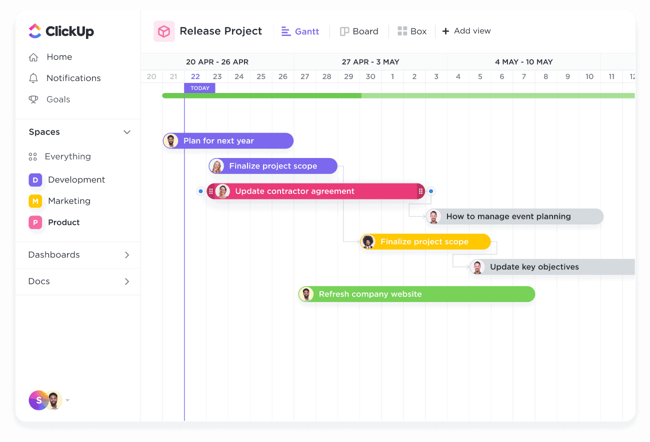 Coordinate team projects with Gantt view.